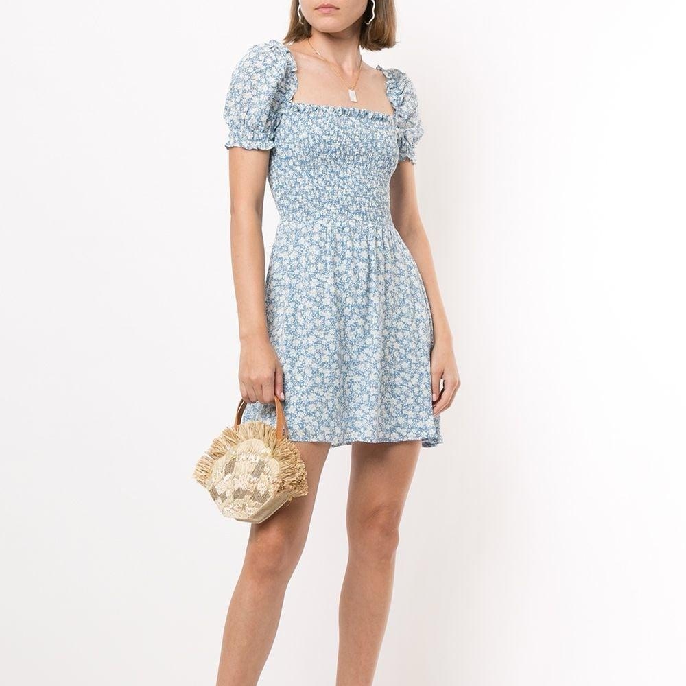 REFORMATION Orangerie Mini Smock Dress In Blue